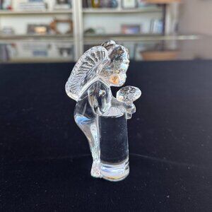 Baccarat Crystal Cherub with Pillar & Flowers – Signed Vintage Crystal Angel
